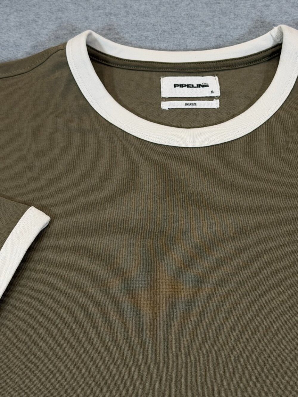Pipeline Mens Ringer T-Shirt XL Silver Sage Green Oversize Fit 100% Cotton NWT